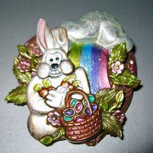 "MONTAGE VINTAGE 1998 BUNNY RAINBOW & CLOUDS BROOCH" LOTS OF DETAILS!